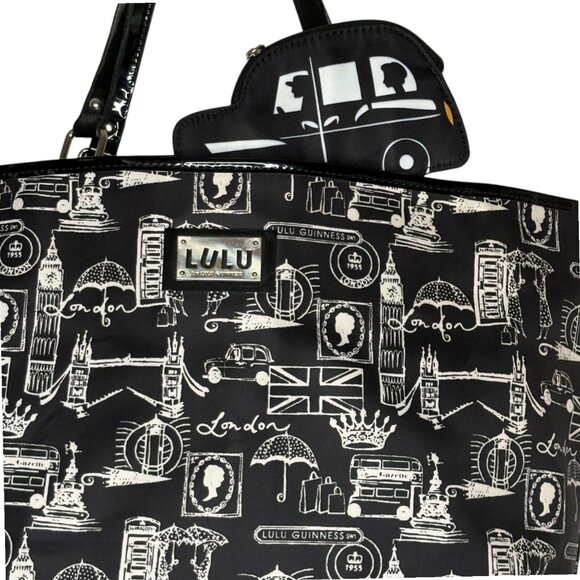 Lulu Guinness London Sights Beach Tote - Black/White - 20" w x 13" h x 5.5" d - Picture 3 of 13